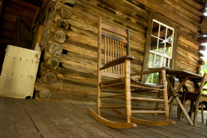 Rocking chair on the porch of a cabin