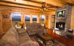 The living room in the When Nature Calls cabin in Townsend TN.